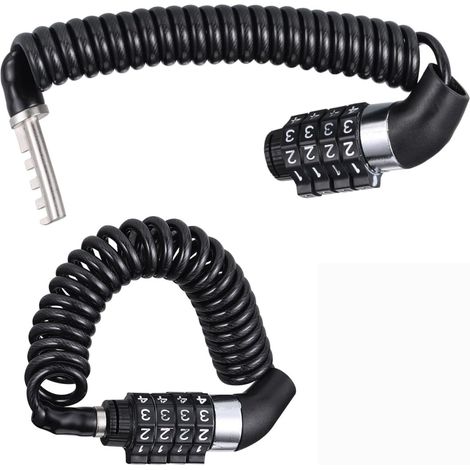 Cable Lock - 150 Cm - 4 Digit Combination - For Helmet Bicycle Stroller Ski Luggage - Black