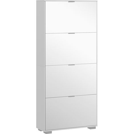 Scarpiera Salvaspazio Slim avec Specchio 4 Cassetti 24 Paia Scarpe 76x26x178cm Bianco