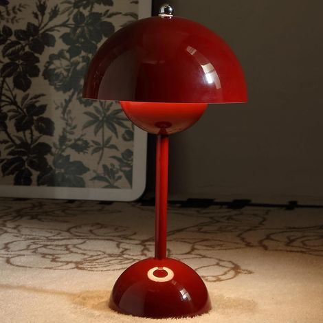 Lampe de table sans fil en forme de pot de fleurs, lampe de table à batterie 1800 mAh, lampe de table portable pour terrasse, petite lampe rechargeable (rouge) (1/5)