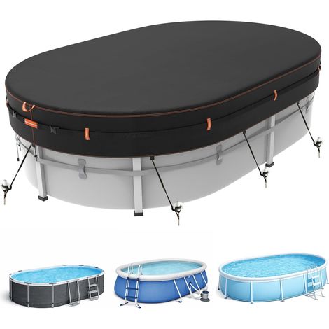 BâChe Ovale 500D pour Piscine Hors Sol, RéSistante Aux UV Et Aux DéChirures,245x440cm, Protection Coupe-Vent avec Bandes RéFléChissantes, ImperméAble Et RéSistante Aux IntempéRies. (1/5)