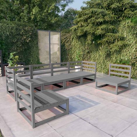vidaXL Muebles de jardín 6 piezas gris madera de pino maciza (1/4)