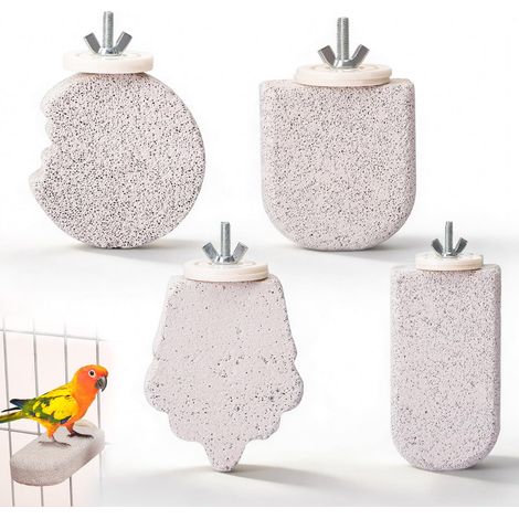 Perchoir en Pierre Ponce pour Oiseaux, Lime à Ongles et Bec, Support de Cage pour Perroquets, Accessoire de Soins des Griffes, Lot de 4 (1/5)