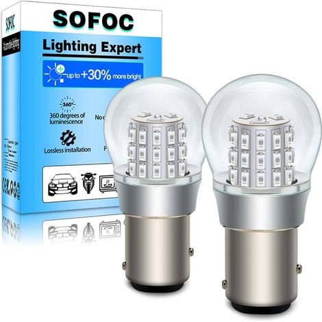 P21/5W 1157 BAY15D Ampoule LED 6V 12V DC Rouge Pour Feu Stop/Rouge Arrière Combiné Feu Arrière Anti-Brouillard/Position 3014 39SMD 1000Lm 2Pcs (1/5)