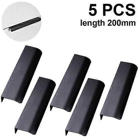 Poignées de meuble en alliage d'aluminium (lot de 5), entraxe de 64 mm et 160 mm, longueurs de 80 mm et 200 mm, coloris noir et or.