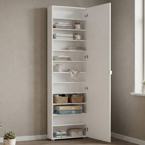 Armario Multiuso Ippolita de 1 Puerta, 11 Estantes, 12 Compartimentos, 60x200h cm, Blanco Brillante, Made in Italy (1/3)