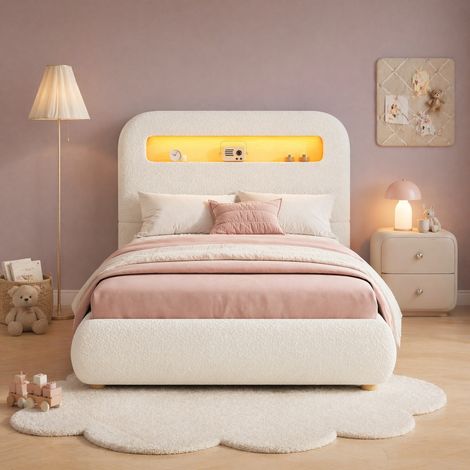 MEUBLIV Cama 90x200 cm blanca – almacenaje hidráulico, LED, cabecero, sin colchón (1/5)