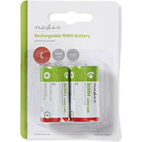 Bateria recargable ni mh c 12 v cc 4000 mah precargado 2 blister hr14 verde rojo