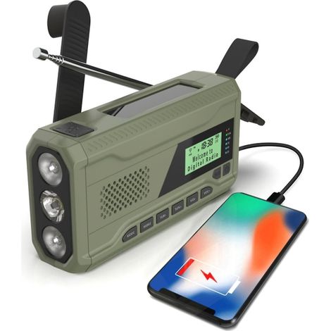 Radio DAB/FM portable avec dynamo solaire de 4000 mAh, mode survie, chargeur USB, alarme d'urgence et réveil. (1/5)