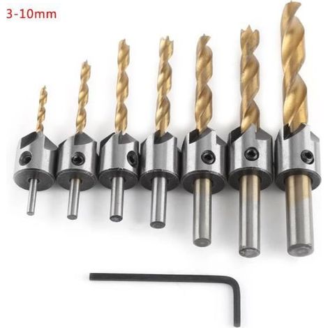 7pcs forets a fraiser Outil de chanfrein a bois foret alesoir de charpentier (1/2)