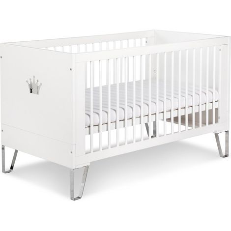 Monmobilierdesign – Lit évolutif bébé convertible en lit enfant – Miroir couronne – 140x70 cm – Bois et métal – Sommier réglable – Fabriqué en UE