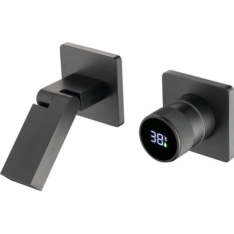 Robinet De Salle De Bain Avec Affichage Numérique LED, Robinet Lavabo Mural Pliable À 180° Mitigeur De Lavabo Robinets Cascade De Baignoire Avec L’Eau Froide & Chaude, Gris Pistolet