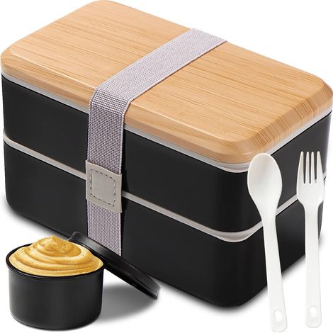 Boîte À Repas Bento - 1400 ml - Étanche - Micro-ondes Et Lave-Vaisselle Sécurisés (Récipient Seulement) - Avec Compartiments Superposables - Pour Adultes Et Enfants - 1 Pièce (1/5)
