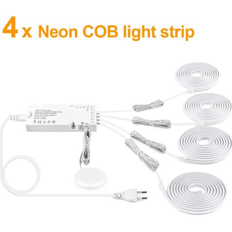 (4 bandes, lumière chaude, 1 m) Bande lumineuse LED COB néon avec variateur tactile manuel qui peut pénétrer le bois. (1/4)