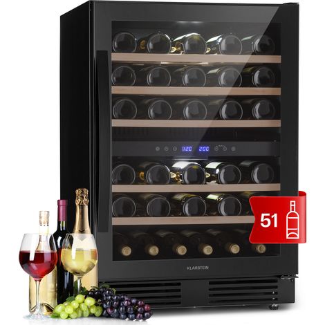 Klarstein Freistehender Weinkühlschrank 2 Zonen, Getränkekühlschrank Klein, Kleiner Weinschrank, Wein-Kühlschrank Klein mit Glastür, Flaschenkühlschrank mit Touchpad, Wine Fridge 5-20°C, 51 Flaschen (1/5)