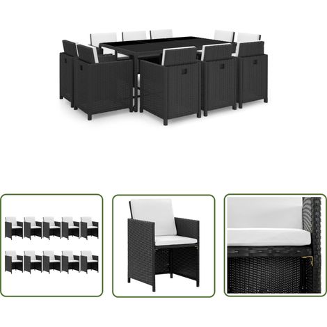 Salon de jardin 11 pcs - Canapé de jardin - Ensembles de Meubles d'exterieur - avec coussins Résine tressée Noir Chic-522120 (1/5)