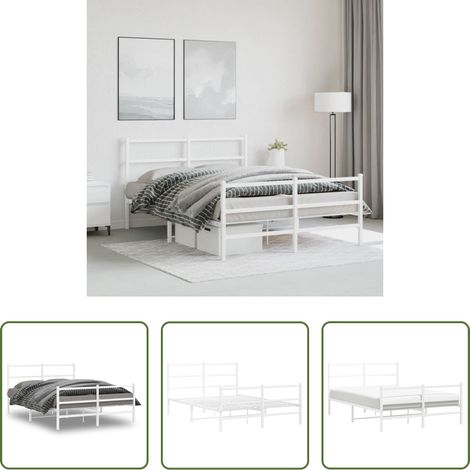 vidaXL Lit avec tête et pied - Cadre de lit métal sans matelas et pied de lit blanc 140x190 cm (1/5)