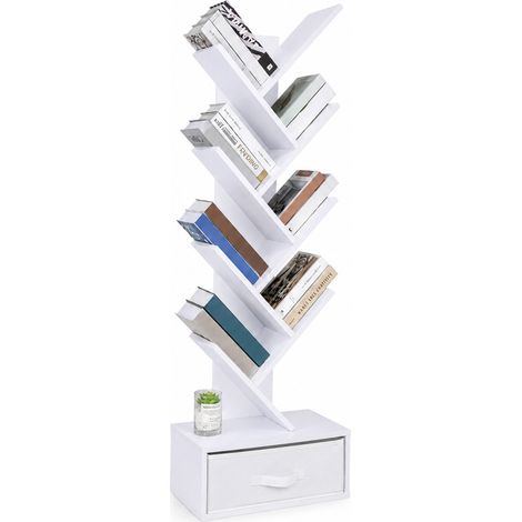 Libreria Design Moderno Bianco Scaffale 10 Ripiani con Cassetto Tessuto (1/5)