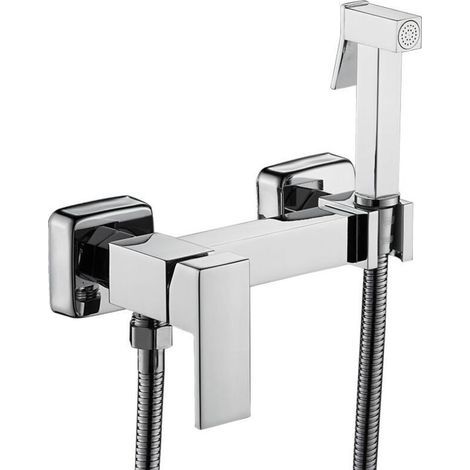 Douchette WC bidet, ensemble douchette murale, kit douchette bidet en cuivre chaud et froid, argent (1/5)