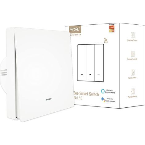 Applicable Interrupteur Mural Intelligent - Compatible avec Tuya Zigbee, 1 Gang, Sans Fil Neutre ou Condensateur Requis - Blanc - Fonctionne avec Alexa et Google Home (1/5)