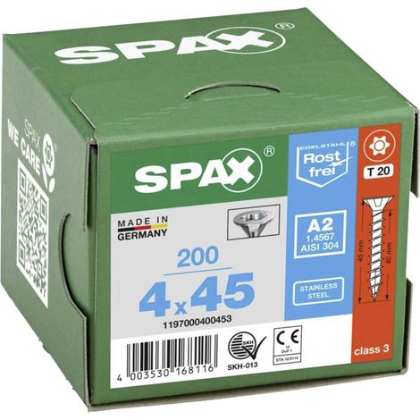 SPAX 1197000400453 Vite da legno 4 mm 45 mm T-STAR plus Acciaio inox A2 200 pz. (1/4)