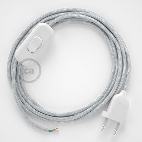 Cordon pour lampe, câble RM02 Effet Soie Argent 1,80 m. Choisissez la couleur de la fiche et de l'interrupteur Blanc (1/4)