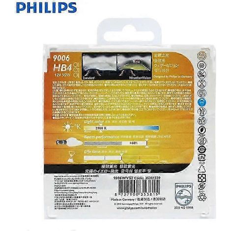 Ampoules halogènes WeatherVision HB4 9006 2900K à lumière jaune pour phares de voiture, antibrouillards, 12 V, 55 W, 9006WVS2, paire (1/4)
