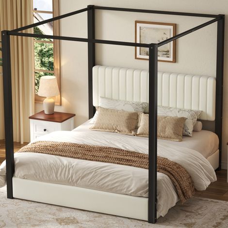 Cama matrimonio con dosel tapizada 180x200 beige OKMYHOME (1/5)