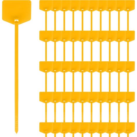 Lot de 50 étiquettes d'expédition en plastique, 120mm/4.78in étiquettes imperméables inscriptibles avec sangle d'étanchéité, étiquette d'attache de câble pour clés, bagages, logistique
