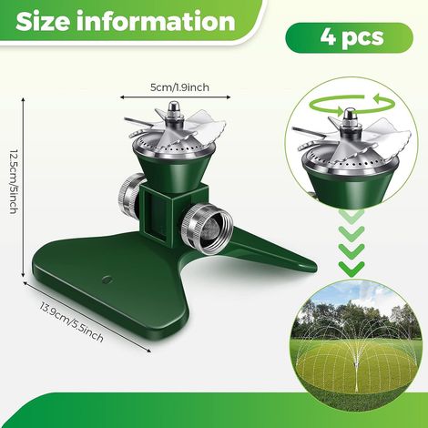 Ugello per irrigazione agricola da giardino con irrigazione automatica in metallo applicabile, rotazione di 360 gradi, irrigazione a pioggia per prato agricolo verde (1/5)