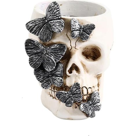 Pot de fleurs en forme de crâne, décoration gothique originale pour bureau, salon, table, étagère et intérieur (1/4)