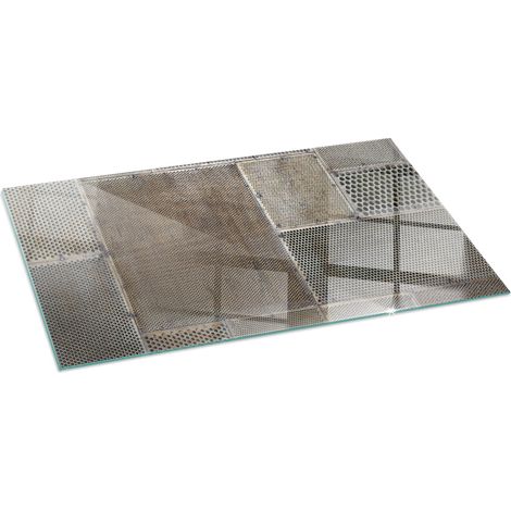 Grande Plaque de protection de sol en verre trempé pour cheminée ou poêle à bois pare-feu contre les étincelles Motif de tôle perforée 140x70 cm (1/5)