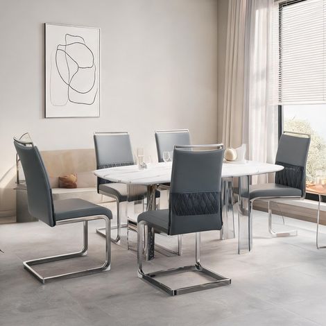 Lot de 6 chaises de salle à manger design en métal gris (1/5)
