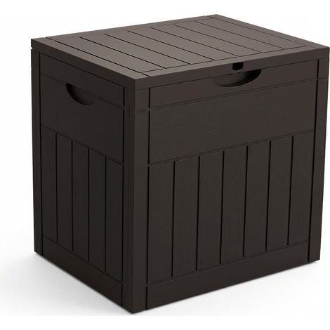Coffre de Rangement Extérieur 126L Boîte de Jardin Étanche Anti UV Couvercle Verrouillable avec Poignées Encastrées 56 x 43 x 53 cm pour Jardin Terrasse Balcon Piscine Effet Bois Marron (1/5)