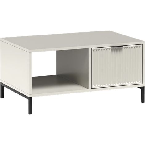 AX LIVING Beige Couchtisch mit Ablage Berlinette 6 kaschmir Rillen