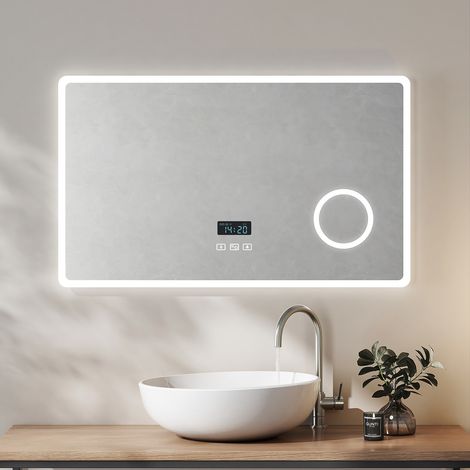 Heilmetz Badspiegel mit Beleuchtung 100x60cm Variabel Dimmbar Licht mit Bluetooth und mit 3x Lupe IP44 Wasserdicht Badspiegel (1/5)