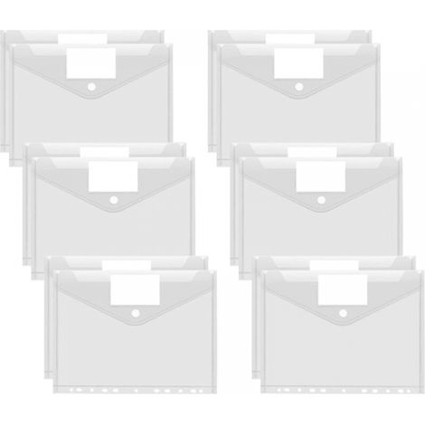 Lot de 12 porte-documents A4 transparents A4 - Format A4 - Avec 11 trous et pochette pour étiquettes pour organiser des documents,Épaisseur : 16C (1/4)