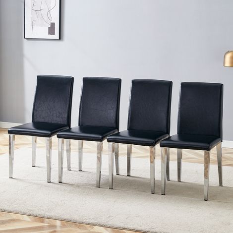 Sedie da pranzo 4 pezzi, nere, in ecopelle PU e gambe in metallo argentate, 41 x 47 x 90 cm HAVRYA (1/5)