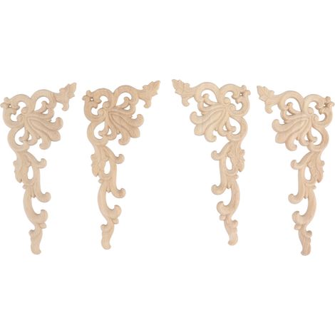4 Pièces Appliques d'Angle en Bois Sculpté pour Décor de Portes d'Armoire, Meuble et Tête de Lit (1/5)