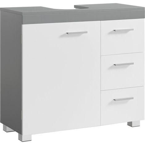 Vasagle – Meuble sous vasque simple 30 x 70 x 64 cm – 3 tiroirs latéraux – 2 compartiments – Panneau MDF blanc nuage et gris tourterelle