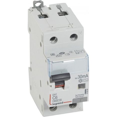 410999 Disjoncteur Différentiel 6a - 30ma - Type Ac - 1p+n - 2 Modules - Neutre à Droite - Auxiliarisable - Legrand