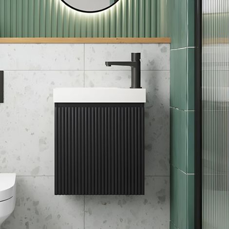 Orbit Linea Cloakroom 1-Drawer Wall Hung Vanity Unit with Basin 400mm Wide - Matte Black (1/4)