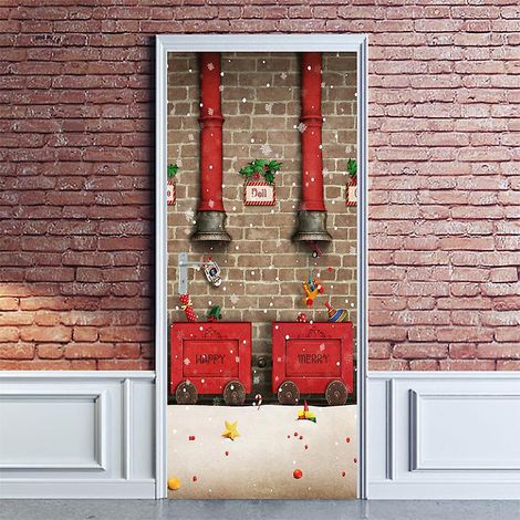 77 X 200 Cm Sticker Portefautocollant Poster De Porte 3d Pre Nol Donnant Aux Enfants Des Cadeaux De Nol Vinyle Affiche De Porte Sticker Mural Papi