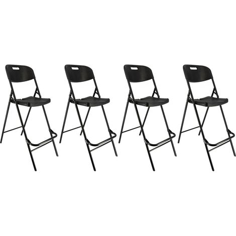 Lot de quatre chaises de bar pliantes noires - Ht 120cm - Chaises hautes pliantes - Cadre en acier - avec dossier et repose pied (1/5)