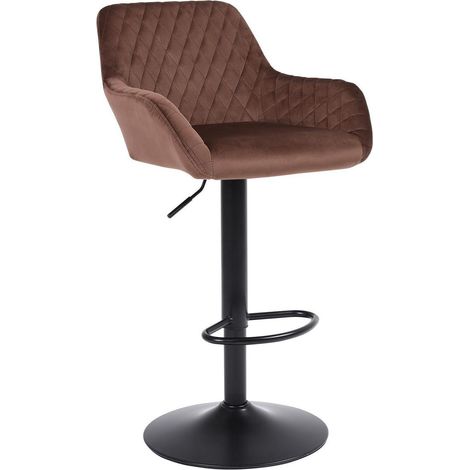 Barhocker aus Samt, höhenverstellbar, drehbar, mit Rückenlehne, braun, 1er-Set (1/5)