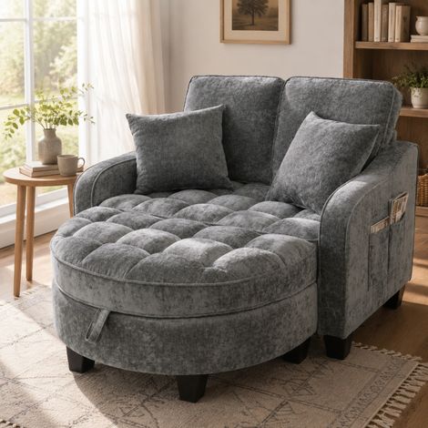 Divano letto 132x129x93 cm in legno di eucalipto grigio scuro con vano contenitore - MEUBLIV (1/5)