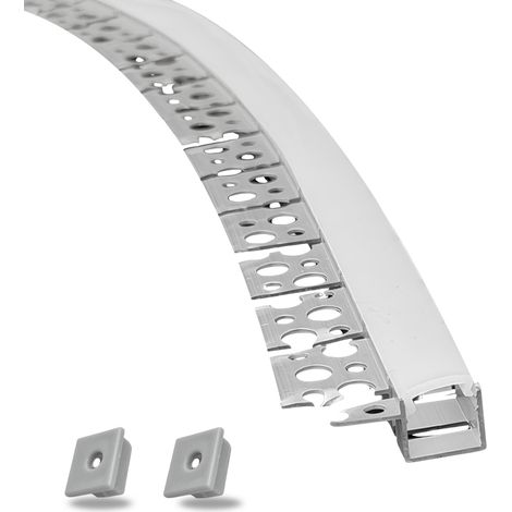 Profilé LED en Aluminium pour Plaque de Plâtre Encastré et Invisible, Barre d’Éclairage LED avec Diffuseur pour Lumière Continue, Longueur 2 m (Profilé Sous-Meuble Flexible)