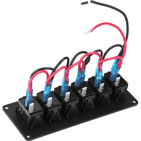 6-Wege-Wippschalterfeld, 12–24 V, für Auto, Wohnmobil, Boot, Yacht, grüne LED, wasserdichtes Marinepanel (1/5)