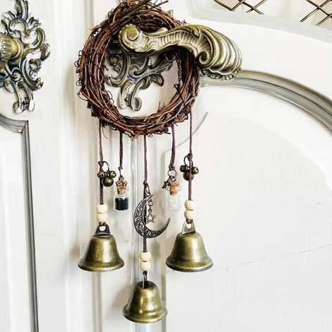 Poignée de porte de protection suspendue, carillon éolien avec clochette de sorcière, cristal et prière de sorcière, décoration intérieure - FA - (1/5)