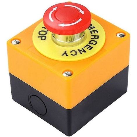 Bouton-poussoir d'arrêt d'urgence à champignon rouge, avec 1 contact normalement ouvert (NO) et 1 contact normalement fermé (NC), pouvant supporter jusqu'à 10A à 660V. (1/4)