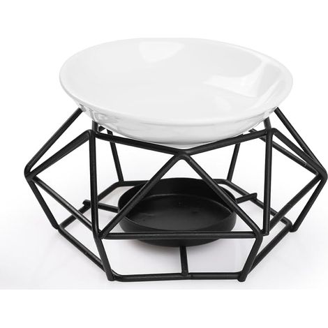 Brûleur D'Huiles Essentielles en MéTal, Diffuseur De BrûLeur de Cire, Bougeoir Chauffe-Plat, Diffuseur D'ArôMe, DéCoration de Chambre à Coucher, Rhombique Noir + Bol Blanc (1/5)